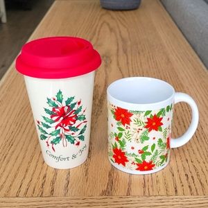 Lenox "Comfort & Joy" Ceramic Thermal Travel Mug, 12 oz w/ Poinsettia 11oz mug